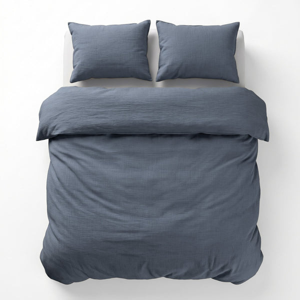 100% Cotton Muslin Duvet Cover Set Mousseline | Midnight Blue | Single - 140cm (W) x 220/240cm (L) - The Bedding & Blankets Store