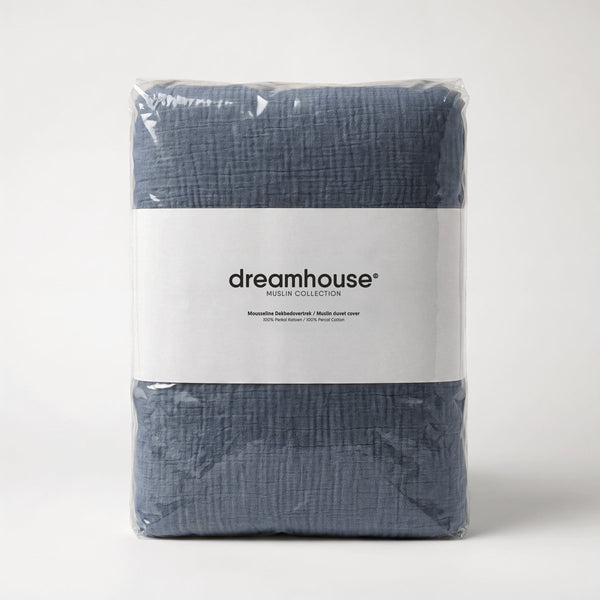 100% Cotton Muslin Duvet Cover Set Mousseline | Midnight Blue | Single - 140cm (W) x 220/240cm (L) - The Bedding & Blankets Store