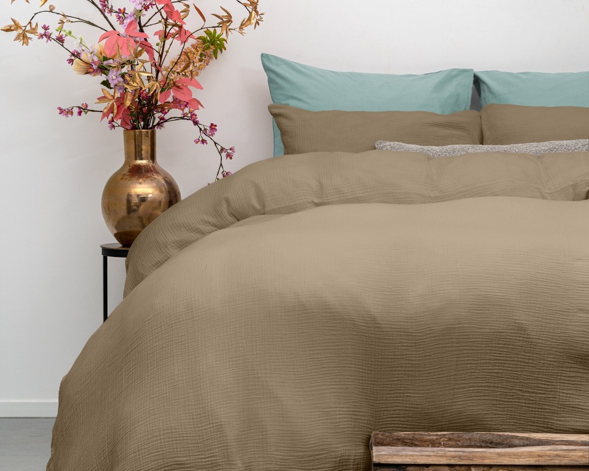 100% Cotton Muslin Duvet Cover Set Mousseline | Nude Skin | King - 240cm (W) x 200/220cm (L) - The Bedding & Blankets Store