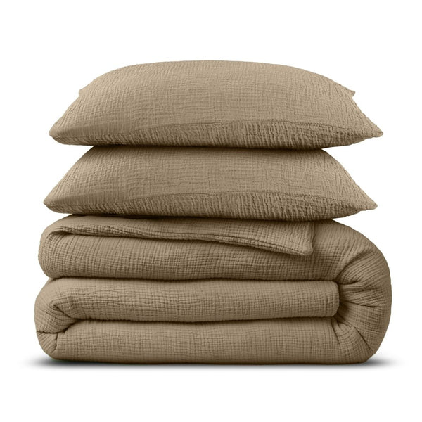 100% Cotton Muslin Duvet Cover Set Mousseline | Nude Skin | King - 240cm (W) x 200/220cm (L) - The Bedding & Blankets Store