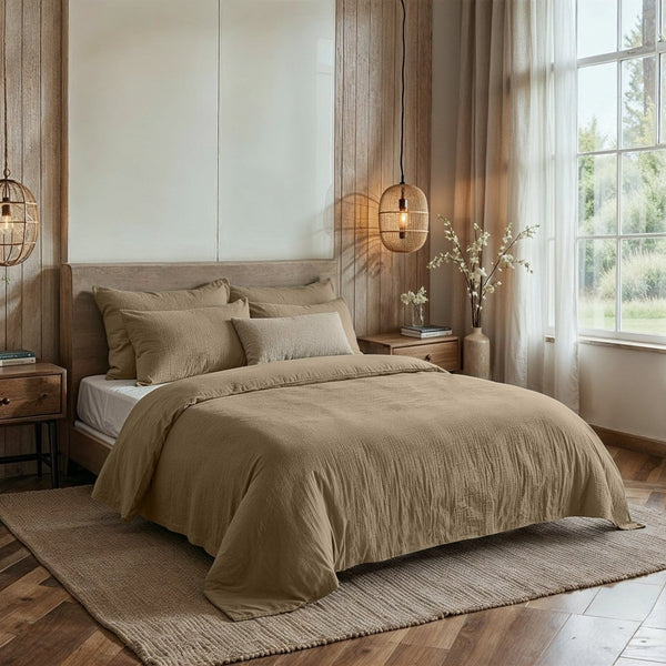 100% Cotton Muslin Duvet Cover Set Mousseline | Nude Skin | King - 240cm (W) x 200/220cm (L) - The Bedding & Blankets Store