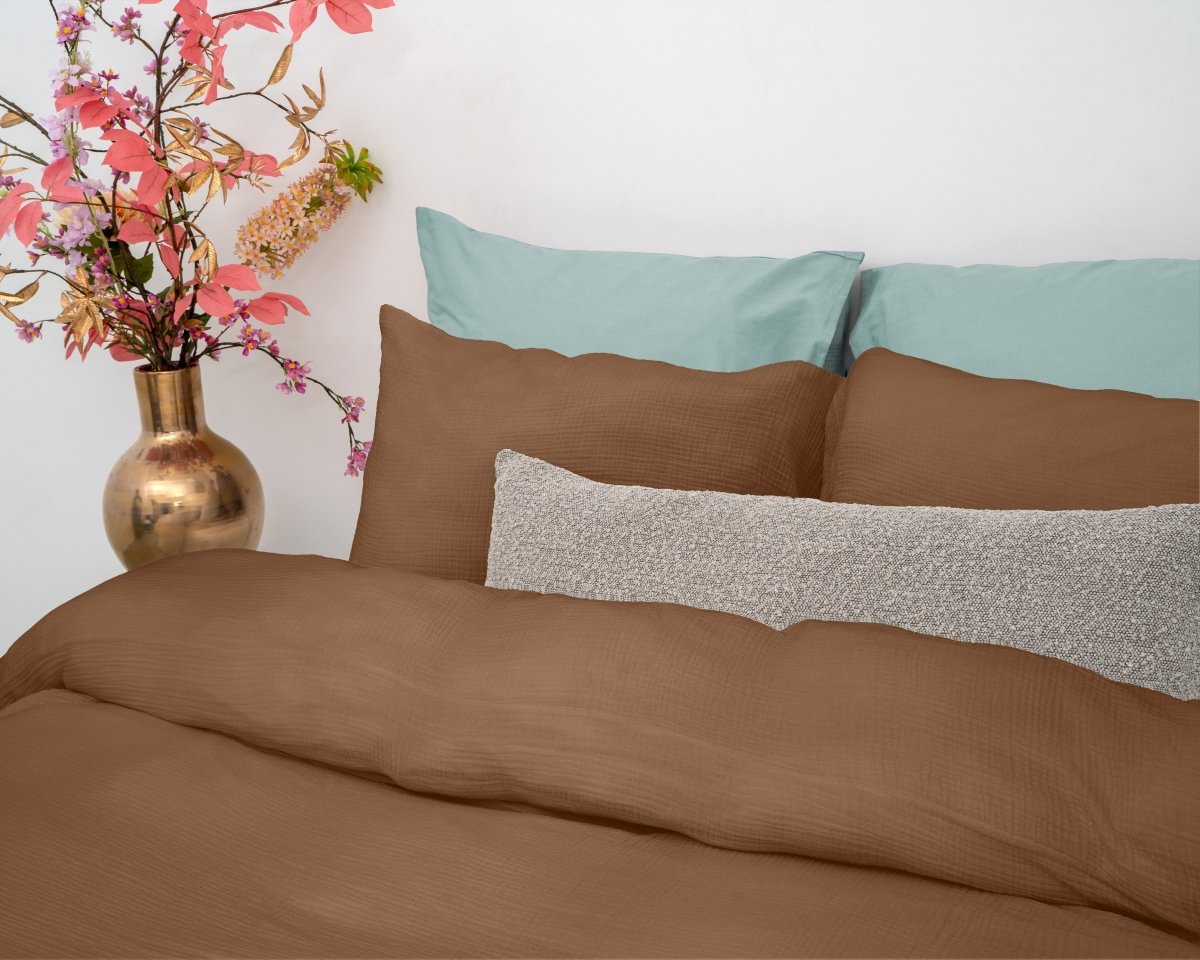 100% Cotton Muslin Duvet Cover Set Mousseline | Terracotta | King - 240cm (W) x 200/220cm (L) - The Bedding & Blankets Store
