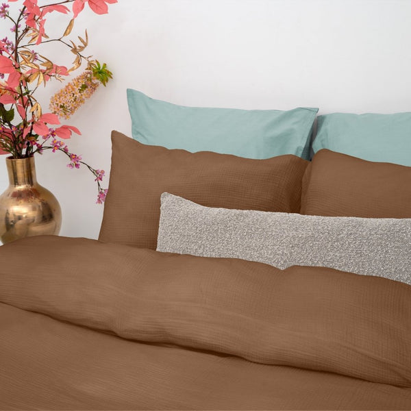 100% Cotton Muslin Duvet Cover Set Mousseline | Terracotta | King - 240cm (W) x 200/220cm (L) - The Bedding & Blankets Store