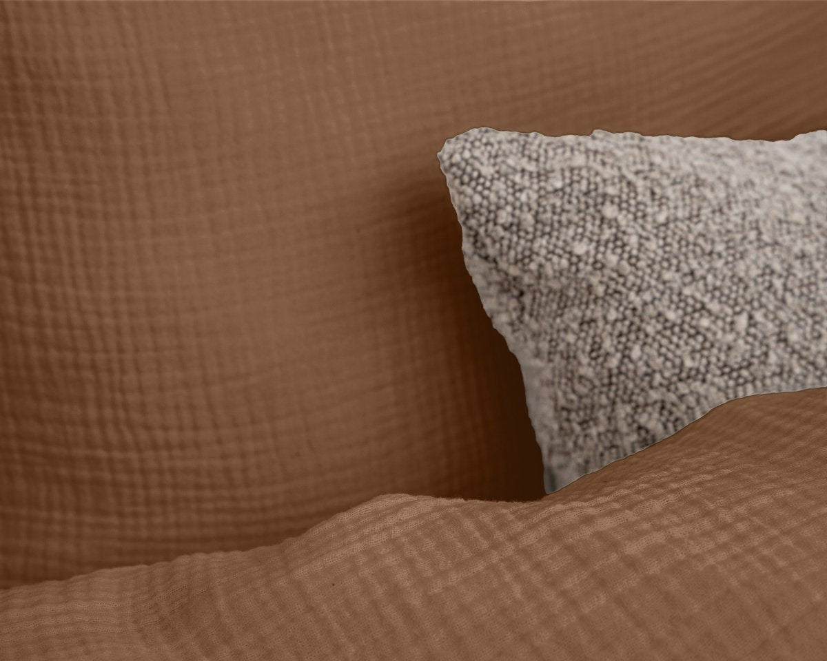 100% Cotton Muslin Duvet Cover Set Mousseline | Terracotta | King - 240cm (W) x 200/220cm (L) - The Bedding & Blankets Store