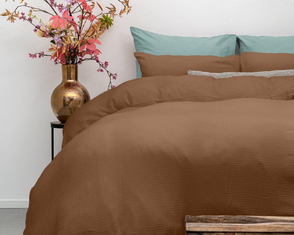 100% Cotton Muslin Duvet Cover Set Mousseline | Terracotta | King - 240cm (W) x 200/220cm (L) - The Bedding & Blankets Store