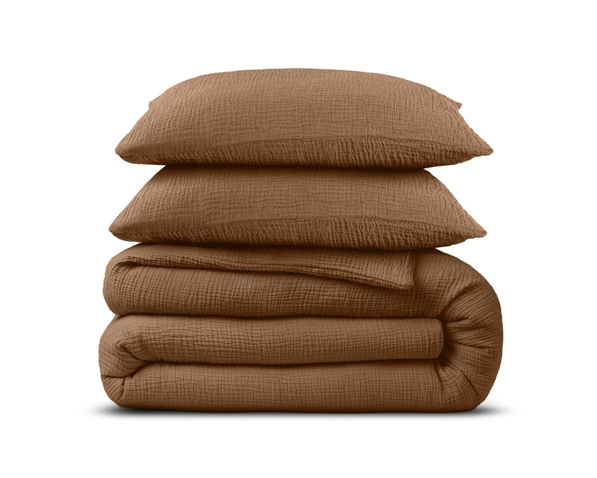 100% Cotton Muslin Duvet Cover Set Mousseline | Terracotta | King - 240cm (W) x 200/220cm (L) - The Bedding & Blankets Store