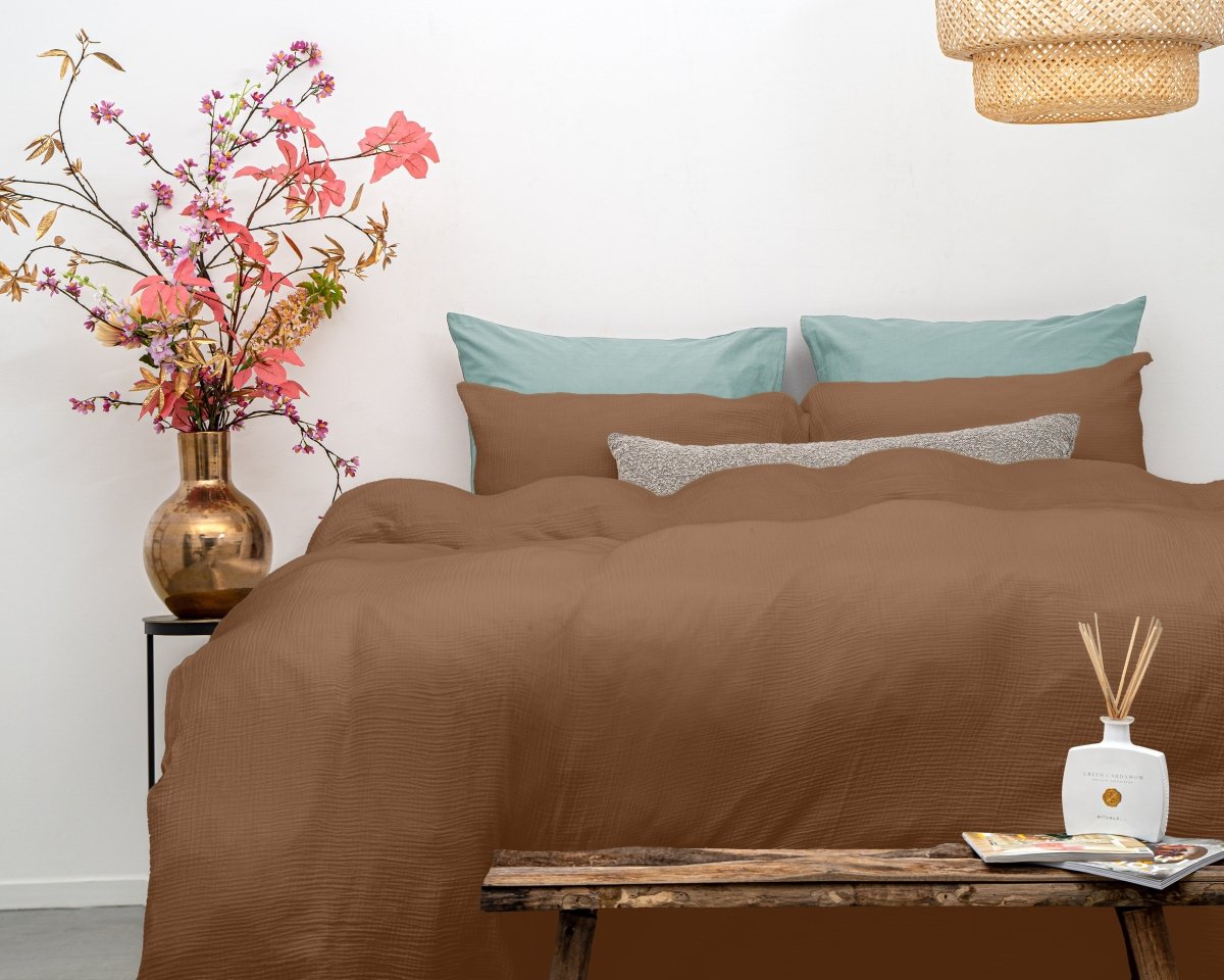 100% Cotton Muslin Duvet Cover Set Mousseline | Terracotta | King - 240cm (W) x 200/220cm (L) - The Bedding & Blankets Store