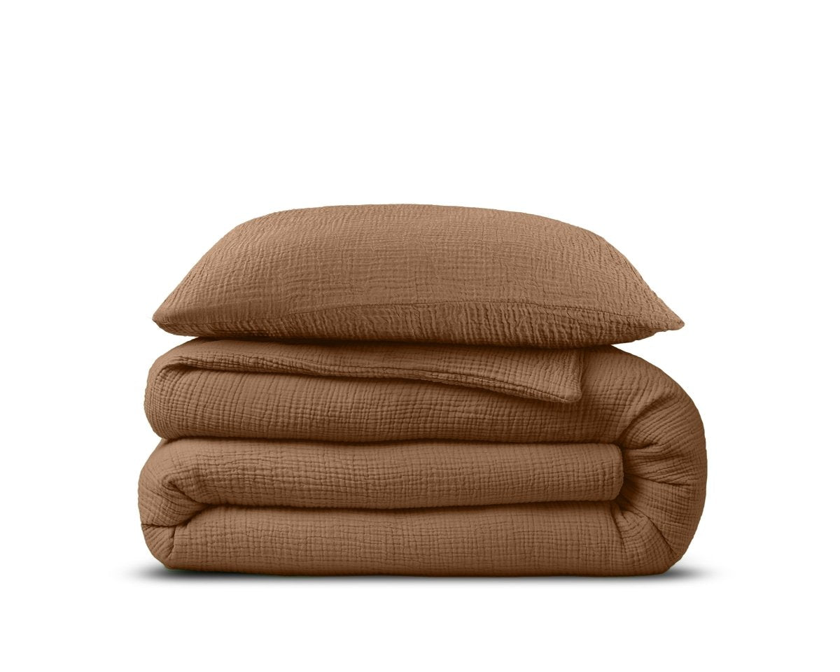 100% Cotton Muslin Duvet Cover Set Mousseline | Terracotta | King - 240cm (W) x 200/220cm (L) - The Bedding & Blankets Store