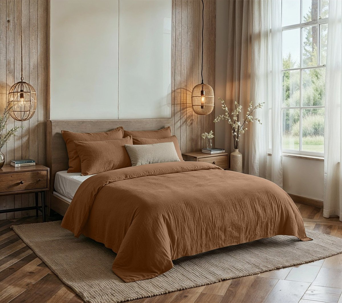 100% Cotton Muslin Duvet Cover Set Mousseline | Terracotta | King - 240cm (W) x 200/220cm (L) - The Bedding & Blankets Store
