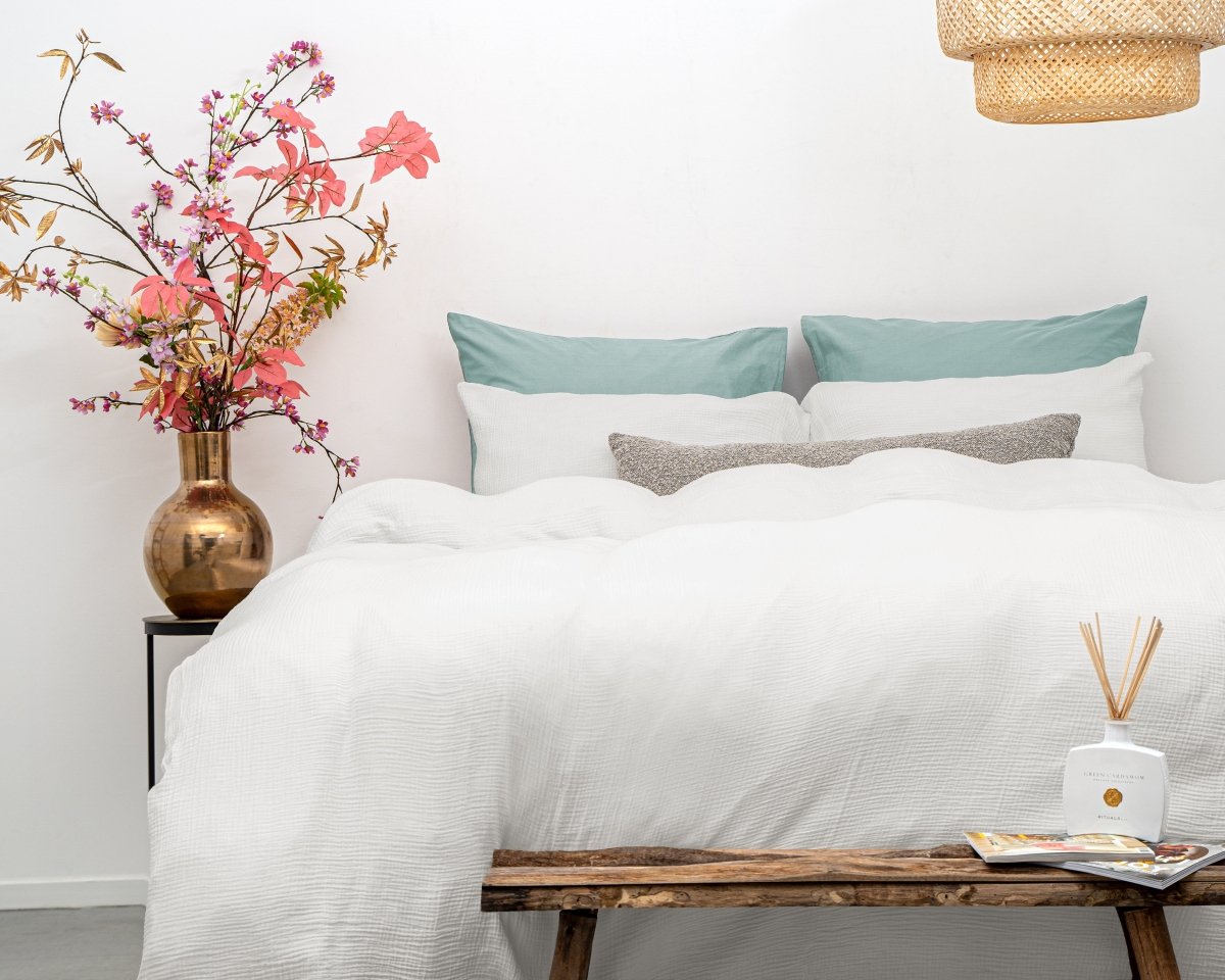 100% Cotton Muslin Duvet Cover Set Mousseline | White | Single Long - 140cm (W) x 200/220cm (L) - The Bedding & Blankets Store