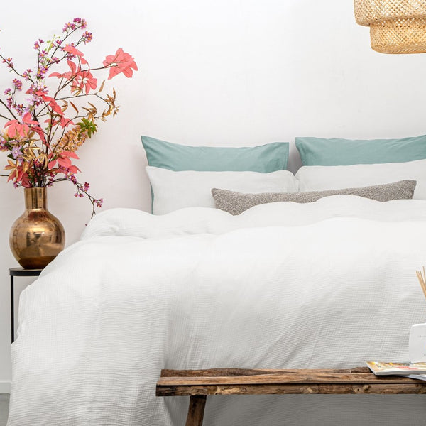 100% Cotton Muslin Duvet Cover Set Mousseline | White | Single Long - 140cm (W) x 200/220cm (L) - The Bedding & Blankets Store