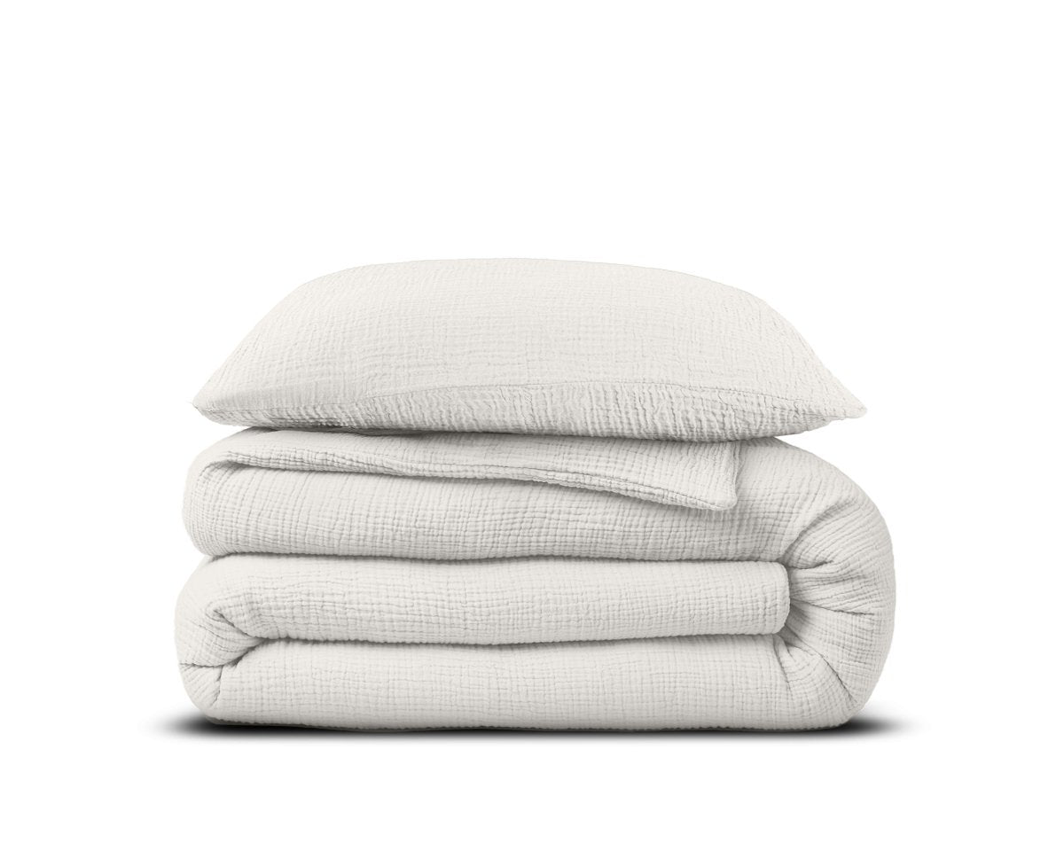 100% Cotton Muslin Duvet Cover Set Mousseline | White | Single Long - 140cm (W) x 200/220cm (L) - The Bedding & Blankets Store