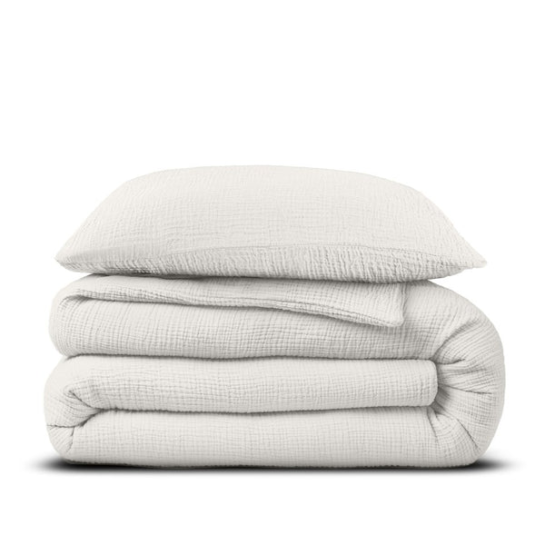 100% Cotton Muslin Duvet Cover Set Mousseline | White | Single Long - 140cm (W) x 200/220cm (L) - The Bedding & Blankets Store