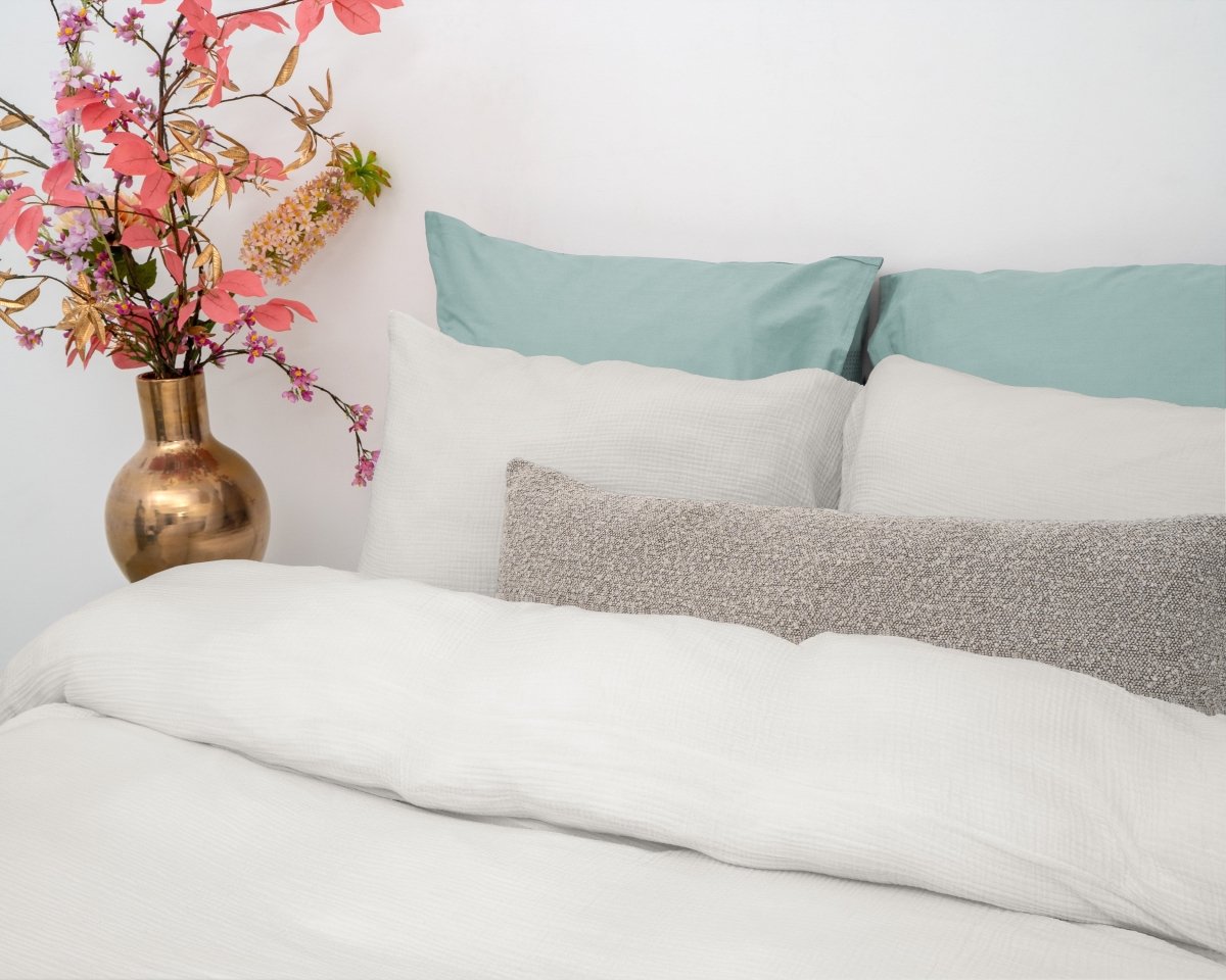 100% Cotton Muslin Duvet Cover Set Mousseline | White | Single Long - 140cm (W) x 200/220cm (L) - The Bedding & Blankets Store