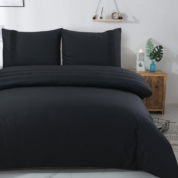 100% Cotton Percale Duvet Cover Set Bali | Black | King Long - 240cm (W) x 220cm (L) - The Bedding & Blankets Store