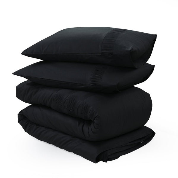100% Cotton Percale Duvet Cover Set Bali | Black | King Long - 240cm (W) x 220cm (L) - The Bedding & Blankets Store