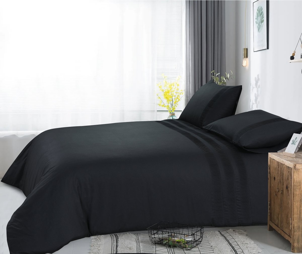 100% Cotton Percale Duvet Cover Set Bali | Black | King Long - 240cm (W) x 220cm (L) - The Bedding & Blankets Store