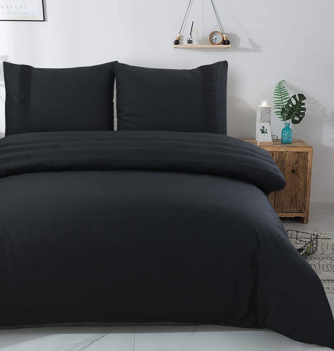 100% Cotton Percale Duvet Cover Set Bali | Black | King Long - 240cm (W) x 220cm (L) - The Bedding & Blankets Store