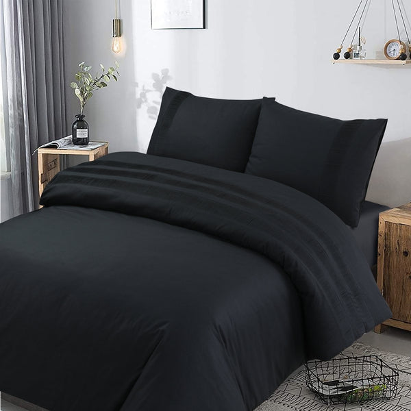 100% Cotton Percale Duvet Cover Set Bali | Black | King Long - 240cm (W) x 220cm (L) - The Bedding & Blankets Store