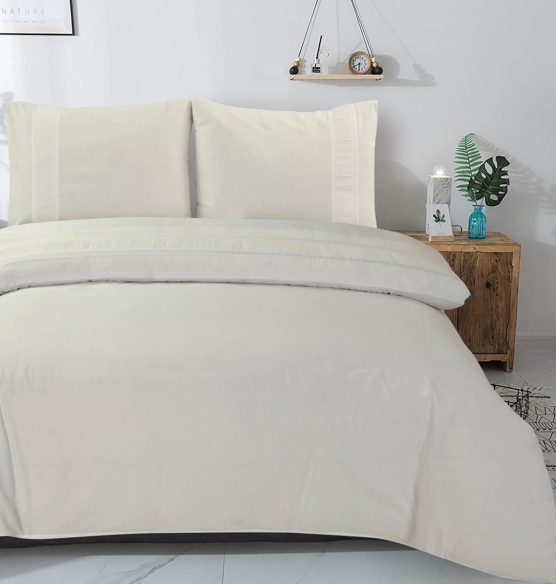 100% Cotton Percale Duvet Cover Set Bali | Cream | King Long - 240cm (W) x 220cm (L) - The Bedding & Blankets Store