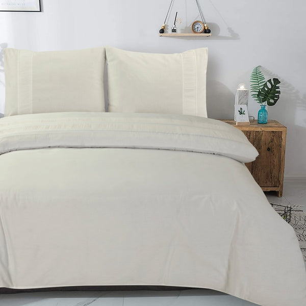100% Cotton Percale Duvet Cover Set Bali | Cream | King Long - 240cm (W) x 220cm (L) - The Bedding & Blankets Store