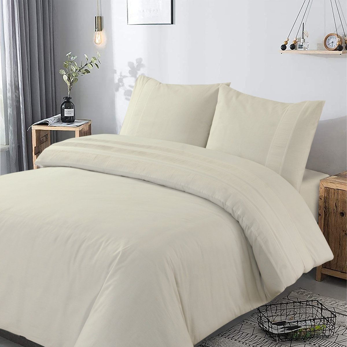 100% Cotton Percale Duvet Cover Set Bali | Cream | King Long - 240cm (W) x 220cm (L) - The Bedding & Blankets Store