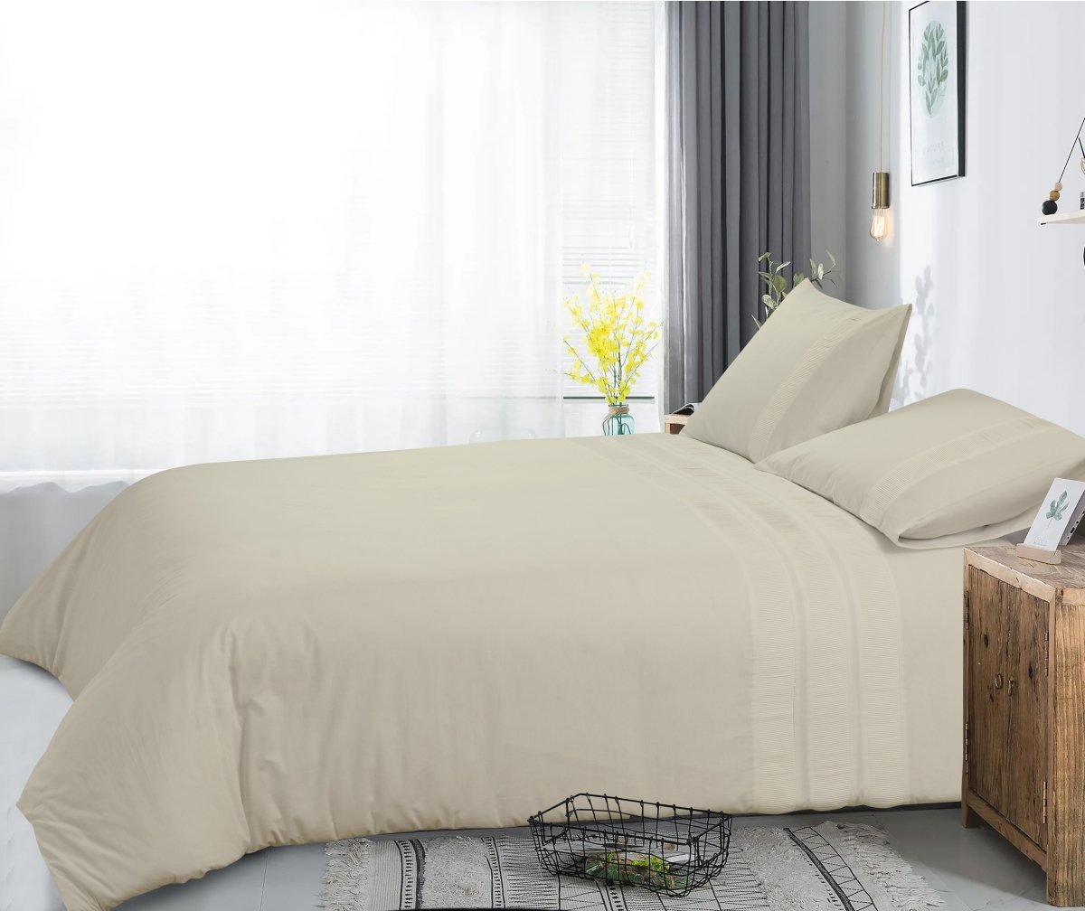 100% Cotton Percale Duvet Cover Set Bali | Cream | King Long - 240cm (W) x 220cm (L) - The Bedding & Blankets Store