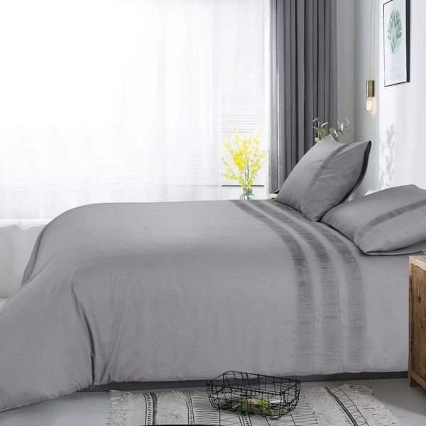 100% Cotton Percale Duvet Cover Set Bali | Grey | King Long - 240cm (W) x 220cm (L) - The Bedding & Blankets Store