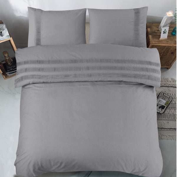 100% Cotton Percale Duvet Cover Set Bali | Grey | King Long - 240cm (W) x 220cm (L) - The Bedding & Blankets Store