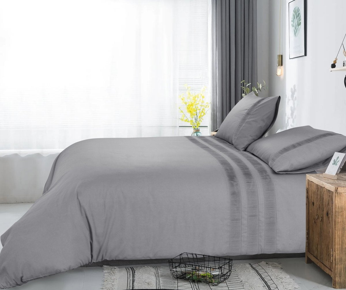 100% Cotton Percale Duvet Cover Set Bali | Grey | King Long - 240cm (W) x 220cm (L) - The Bedding & Blankets Store