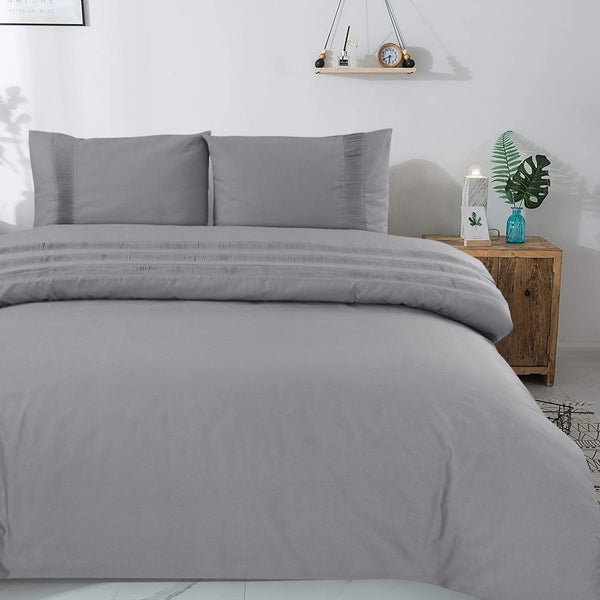100% Cotton Percale Duvet Cover Set Bali | Grey | King Long - 240cm (W) x 220cm (L) - The Bedding & Blankets Store
