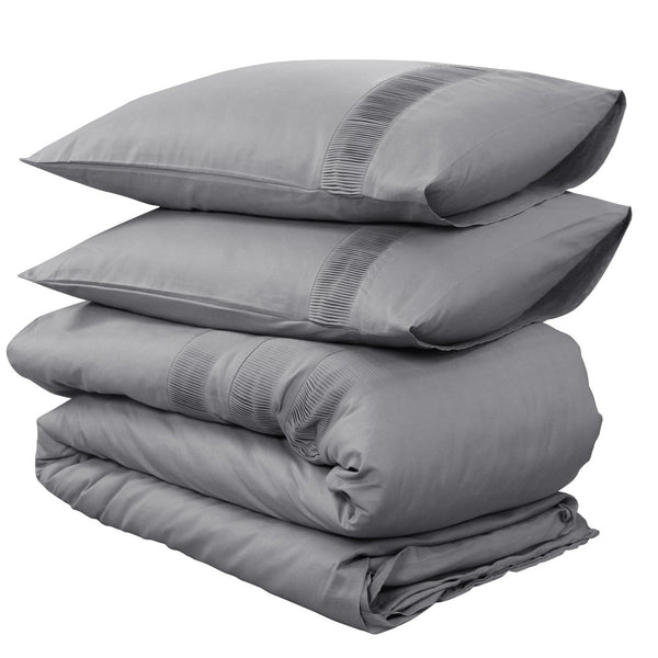 100% Cotton Percale Duvet Cover Set Bali | Grey | King Long - 240cm (W) x 220cm (L) - The Bedding & Blankets Store