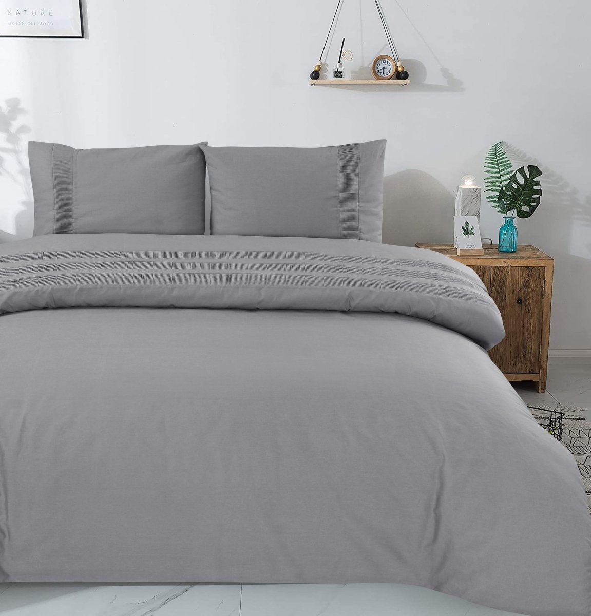 100% Cotton Percale Duvet Cover Set Bali | Grey | King Long - 240cm (W) x 220cm (L) - The Bedding & Blankets Store