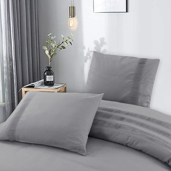 100% Cotton Percale Duvet Cover Set Bali | Grey | King Long - 240cm (W) x 220cm (L) - The Bedding & Blankets Store