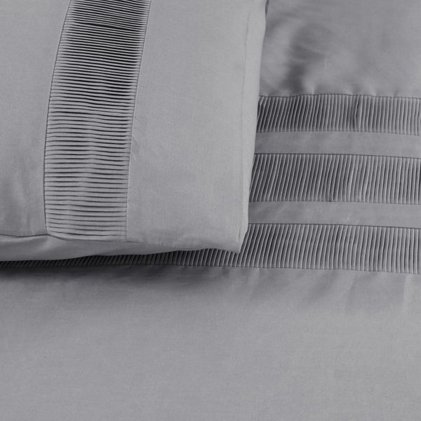 100% Cotton Percale Duvet Cover Set Bali | Grey | King Long - 240cm (W) x 220cm (L) - The Bedding & Blankets Store