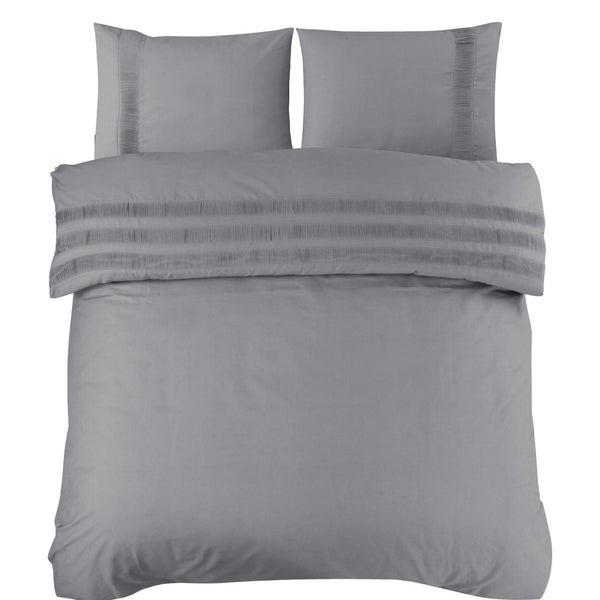 100% Cotton Percale Duvet Cover Set Bali | Grey | King Long - 240cm (W) x 220cm (L) - The Bedding & Blankets Store