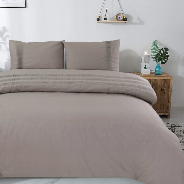 100% Cotton Percale Duvet Cover Set Bali | Taupe | King Long - 240cm (W) x 220cm (L) - The Bedding & Blankets Store