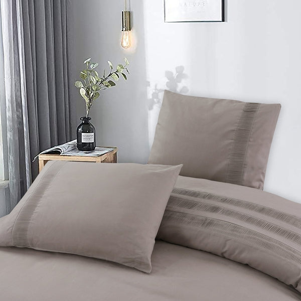 100% Cotton Percale Duvet Cover Set Bali | Taupe | King Long - 240cm (W) x 220cm (L) - The Bedding & Blankets Store