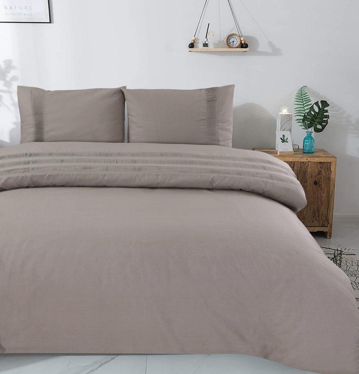 100% Cotton Percale Duvet Cover Set Bali | Taupe | King Long - 240cm (W) x 220cm (L) - The Bedding & Blankets Store