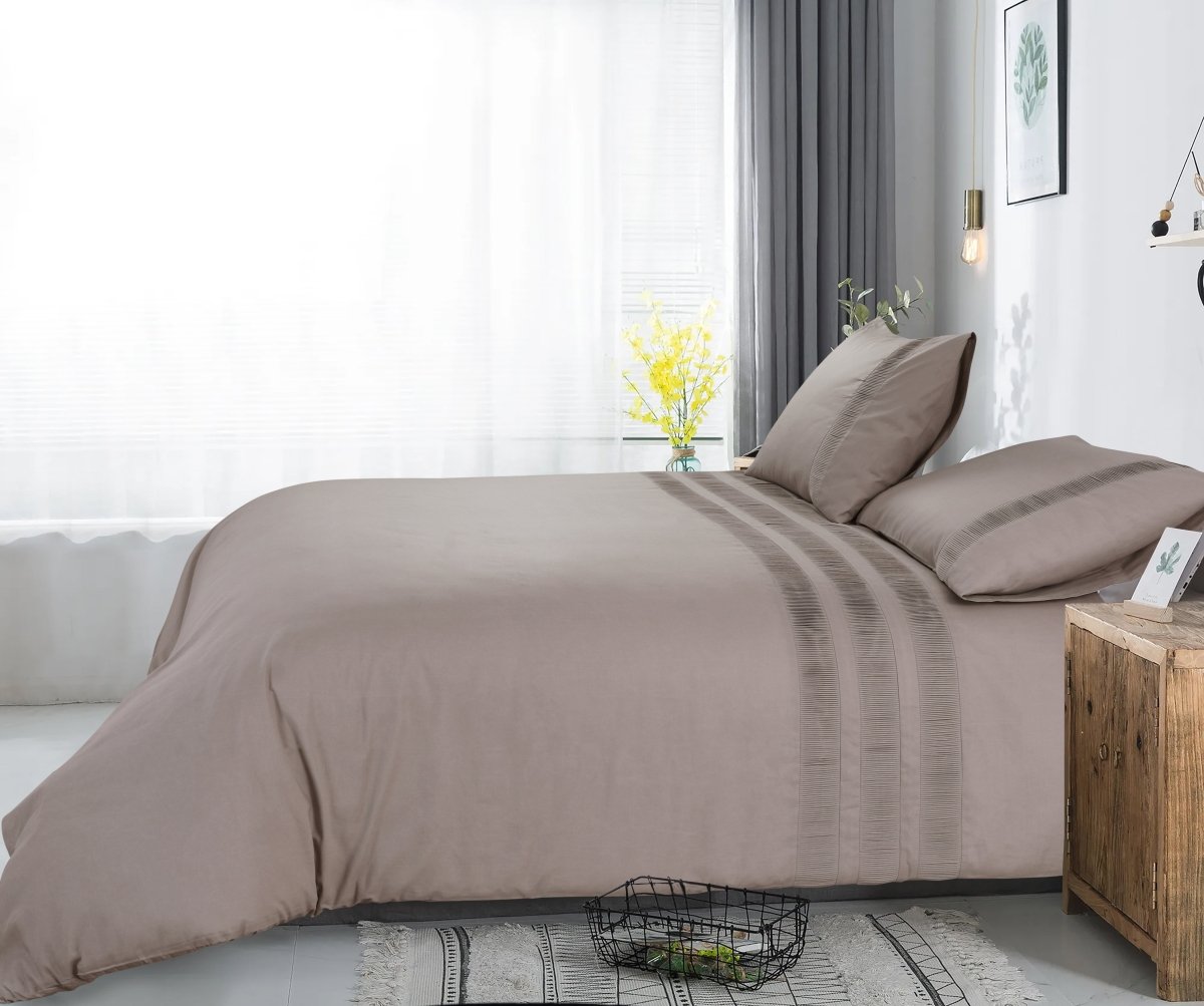 100% Cotton Percale Duvet Cover Set Bali | Taupe | King Long - 240cm (W) x 220cm (L) - The Bedding & Blankets Store