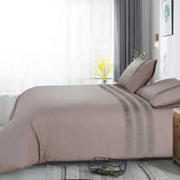 100% Cotton Percale Duvet Cover Set Bali | Taupe | King Long - 240cm (W) x 220cm (L) - The Bedding & Blankets Store