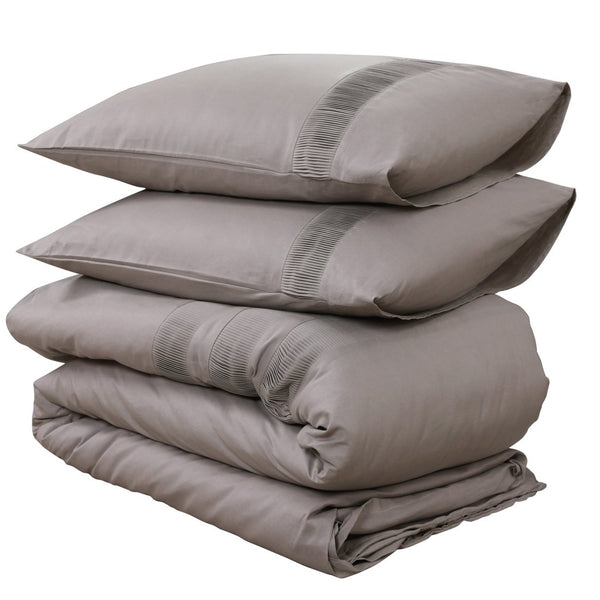 100% Cotton Percale Duvet Cover Set Bali | Taupe | King Long - 240cm (W) x 220cm (L) - The Bedding & Blankets Store