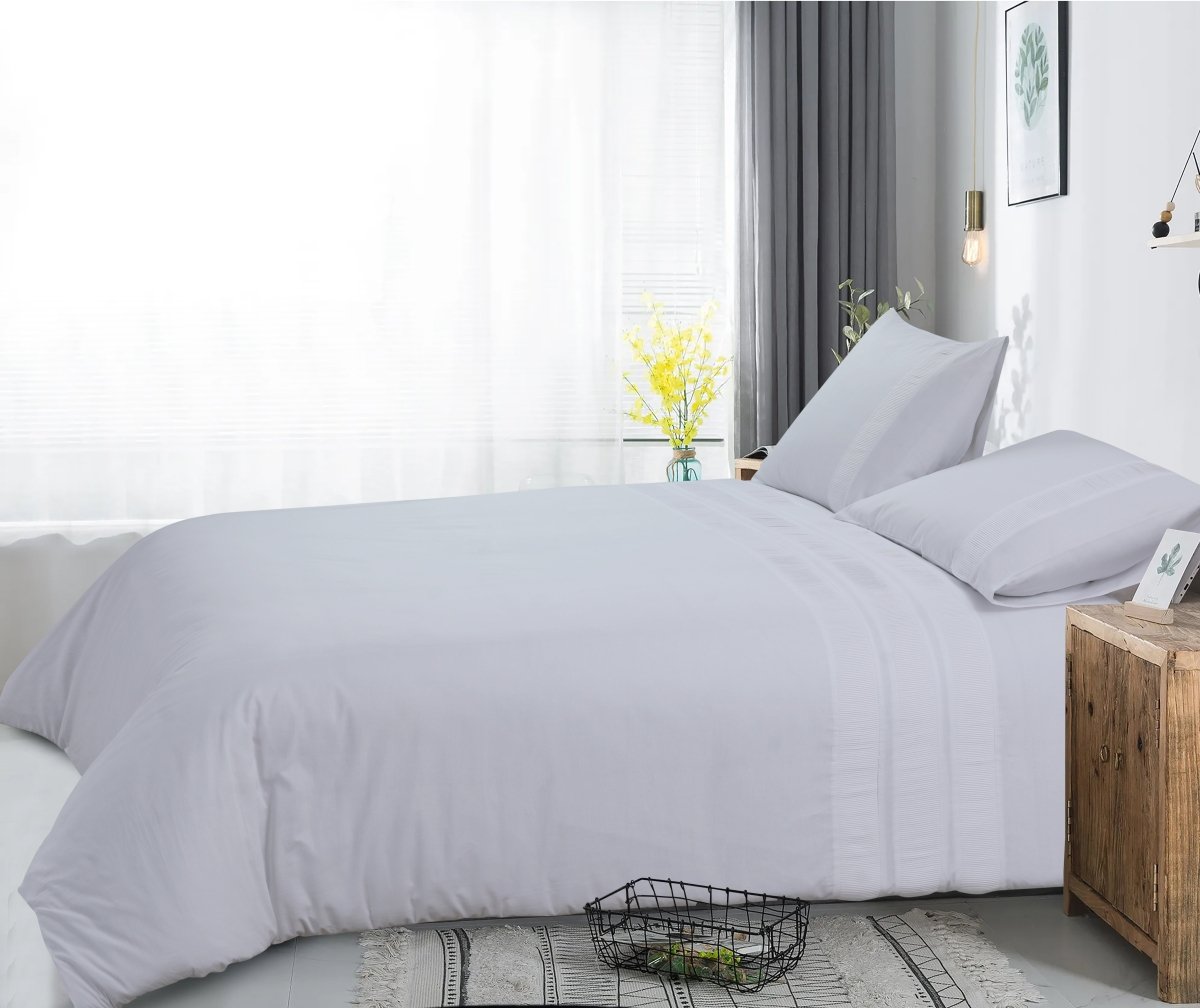 100% Cotton Percale Duvet Cover Set Bali | White | King Long - 240cm (W) x 220cm (L) - The Bedding & Blankets Store