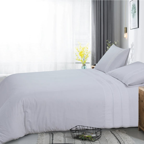 100% Cotton Percale Duvet Cover Set Bali | White | King Long - 240cm (W) x 220cm (L) - The Bedding & Blankets Store