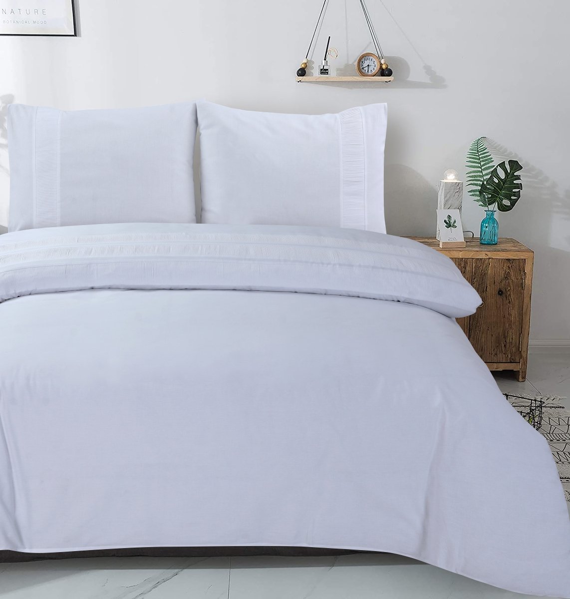 100% Cotton Percale Duvet Cover Set Bali | White | King Long - 240cm (W) x 220cm (L) - The Bedding & Blankets Store