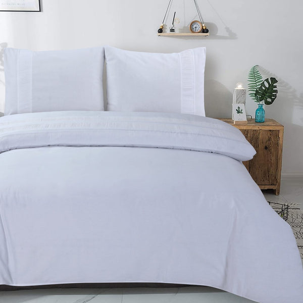 100% Cotton Percale Duvet Cover Set Bali | White | King Long - 240cm (W) x 220cm (L) - The Bedding & Blankets Store
