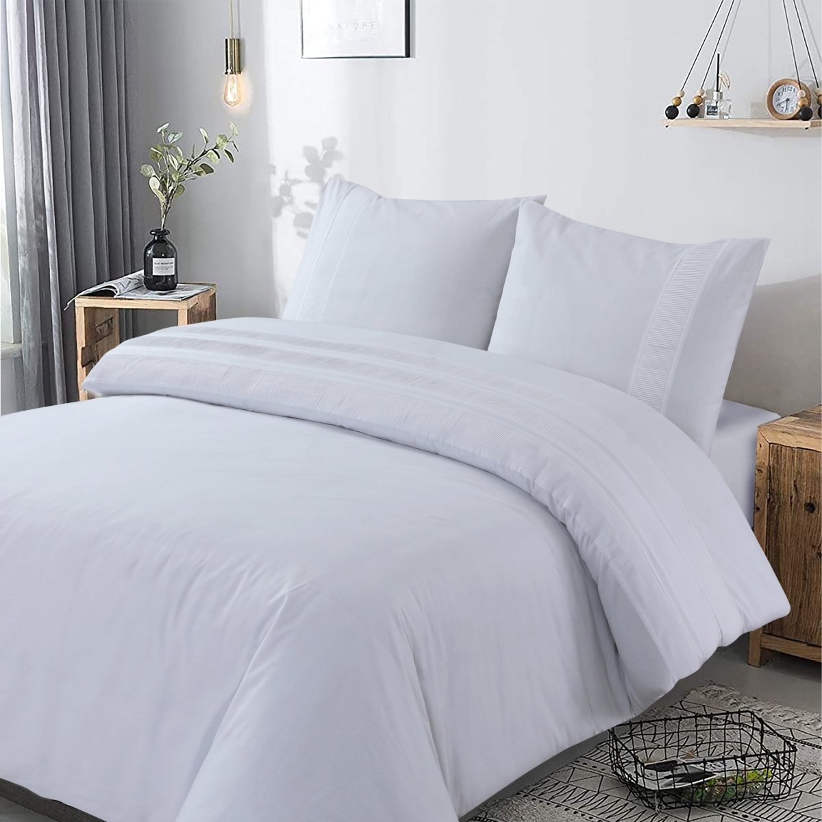 100% Cotton Percale Duvet Cover Set Bali | White | King Long - 240cm (W) x 220cm (L) - The Bedding & Blankets Store