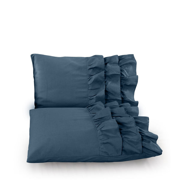 100% Cotton Percale Duvet Cover Set Cyprus | Blue | King Long - 240cm (W) x 220cm (L) - The Bedding & Blankets Store