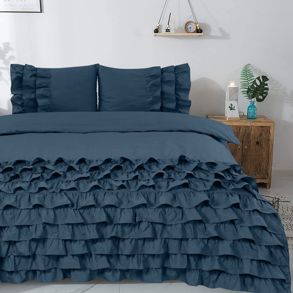 100% Cotton Percale Duvet Cover Set Cyprus | Blue | King Long - 240cm (W) x 220cm (L) - The Bedding & Blankets Store