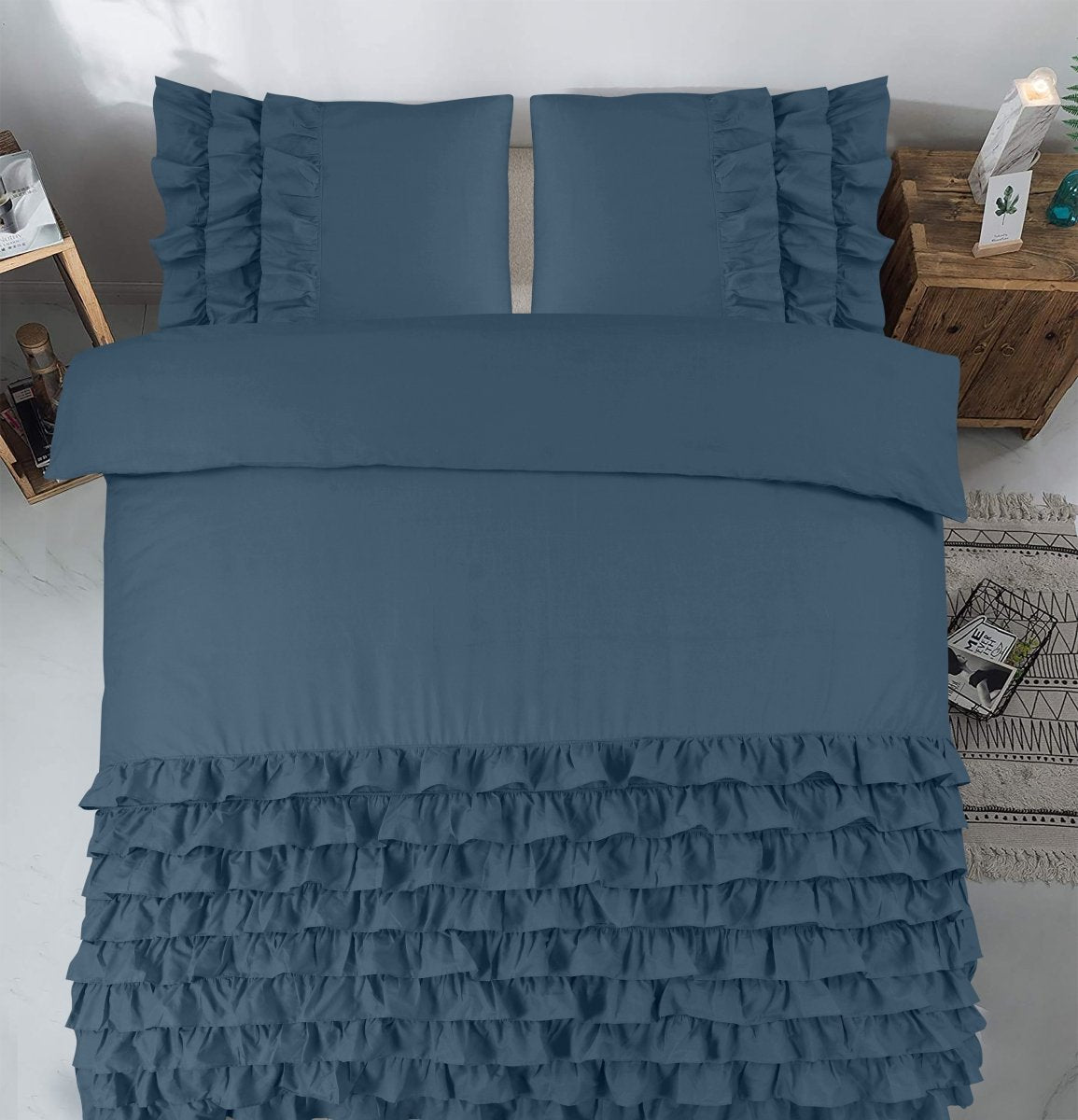 100% Cotton Percale Duvet Cover Set Cyprus | Blue | King Long - 240cm (W) x 220cm (L) - The Bedding & Blankets Store